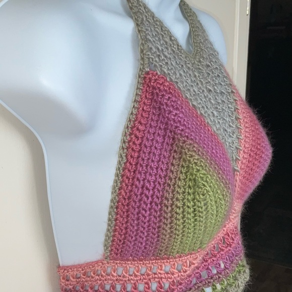 For @floridagurl337 Hand Crafted Halter Large Boho Hippie Crop Top Bikini Tank - Picture 6 of 8